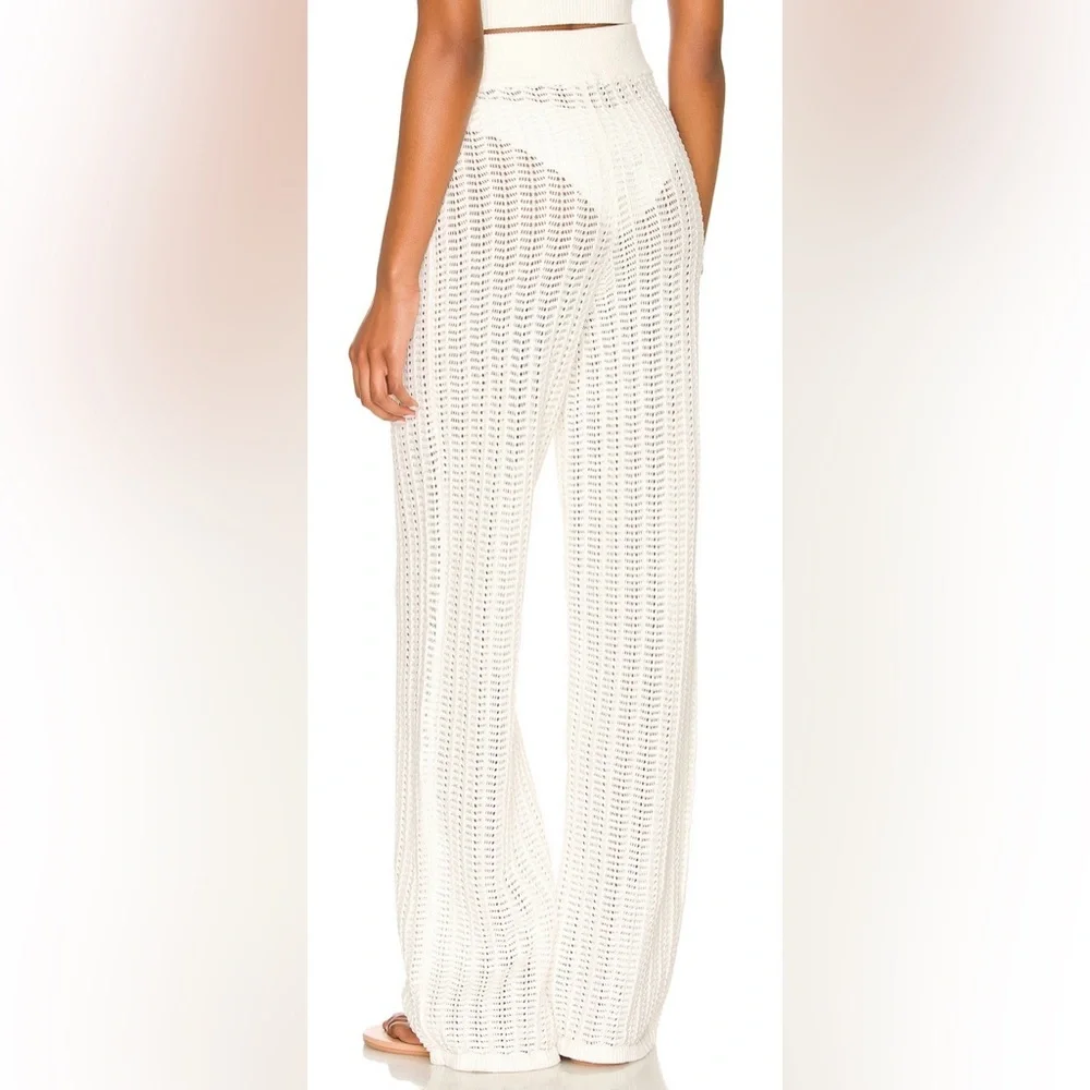 Tularosa Crochet Knit Wide Leg Pants Cream Swim Cover Up S Boho Resort - Picture 3 of 7